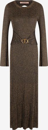 Twinset Langes Lurex-Strickkleid mit R&uuml;ckenausschnitt und Schnalle