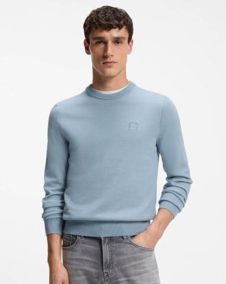 Boss Orange by Hugo Boss Mens Kanovano Crew Neck Jumper in Light Blue Cotton - Size X-Large