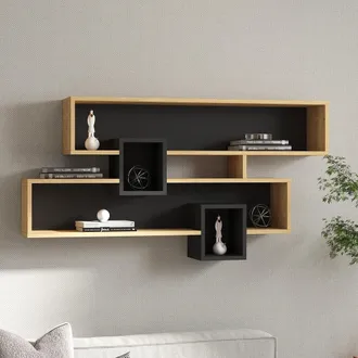 Dmora Estante Zerfaliu, 4 Estantes, Estructura Negra, Tono Roble, 120x22x72h Cm Marr&oacute;n Roble