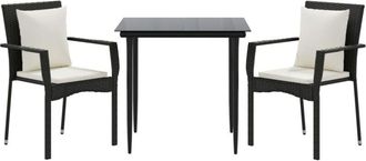 vidaXL Set Comedor De Jard&iacute;n 3 Pzas Con Cojines Rat&aacute;n Sint&eacute;tico Negro Vidaxl