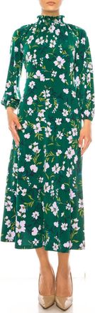 Maggy London Floral Mock Neck Midi Dress In Green Lilac