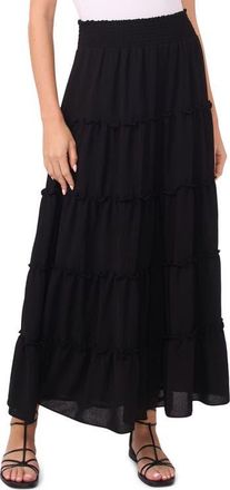 Vince Camuto Smock Waist Tiered Maxi Skirt in Rich Black at Nordstrom, Size X-Large