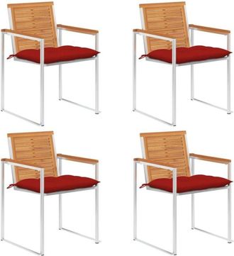 vidaXL Vidaxl - Sillas De Jard&iacute;n Y Cojines 4 Unidades Madera Maciza De Acacia