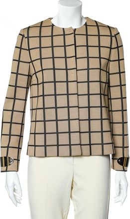 M Missoni Beige Windowpane Patterned Knit Button Front Cardigan