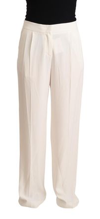 Tonello White High Waist Pleated Straight Formal Trouser Womens Pants (Pre-Owned)