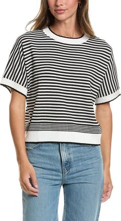 Adrianna Papell Scalloped Crewneck Textured Stripe Sweater
