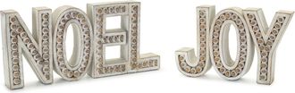 Melrose International Beaded Wood Design Noel and Joy Sentiment (Set of 2) - Brown, White