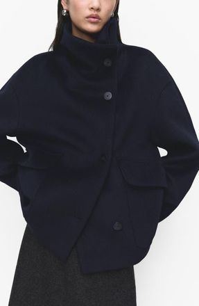 Mango Funnel Neck Wool Coat in Navy at Nordstrom, Size X-Large