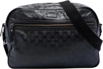 Gucci Pre-owned Canvas Crossbody Bag - Dames - Vintage Schoudertas - Zwart - ONE Size - Leer - Vintage