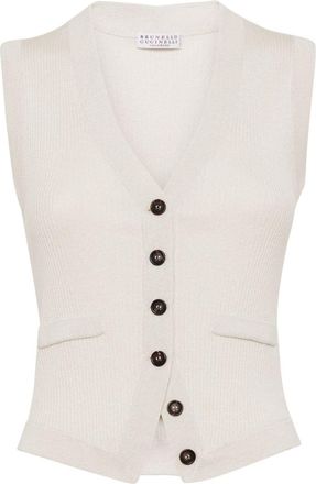 Brunello Cucinelli ribbed-knit cashmere waistcoat - women - Cashmere/Silk/Nylon/Polyester - M - White