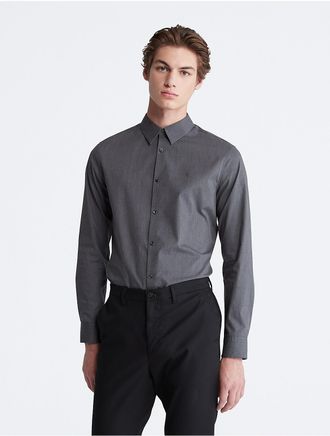 Calvin Klein Mens Windowpane Slim Stretch Button-Down Shirt - Blue - XS