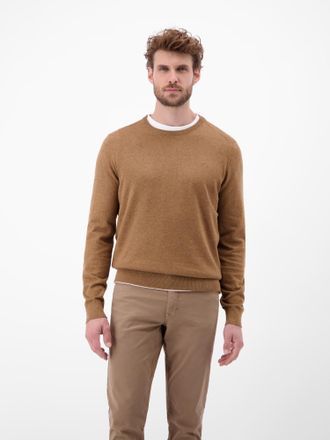 Lerros Strickpullover LERROS Herren Basic Strickpullover, Herren, Gr. XL, light coffee melange, 100% Baumwolle, Rundhals, Pullover Strickpullover