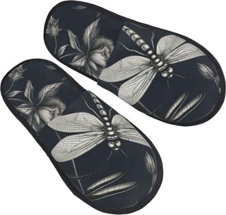 Generic Sliders Black Flowers And Dragonfly Lightweight Cotton Slippers Cotton Slippers For Home Hotel Winter M