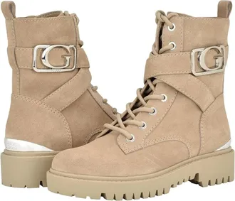 Guess Orana Womens Taupe Suede Round Toe Ankle Combat Boots LION684
