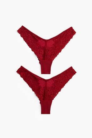 H&M 2er-Pack Brazil Slips aus Spitze - Red