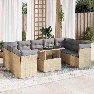 vidaXL Juego De Sof&aacute;s Jard&iacute;n Con Cojines Beige 10 Pzas Rat&aacute;n Sint&eacute;tico Vidaxl