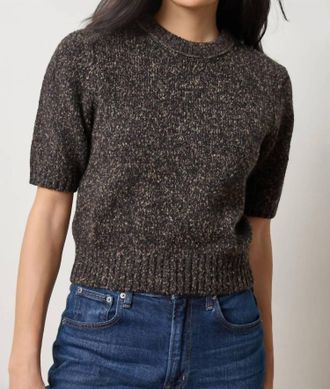 Lilla P Womens Short Sleeve Marled Pullover Sweater In Black