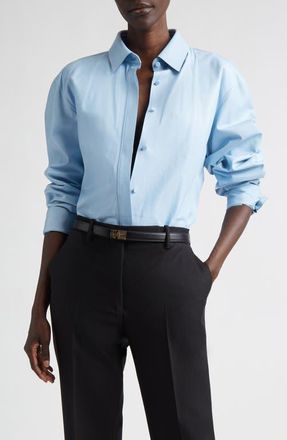 Tom Ford French Plong&eacute; Leather Button-Up Shirt in Pale Blue at Nordstrom, Size 8 Us