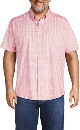 Lands End Traditional Fit Short Sleeve Travel Kit Shirt in Crisp Peach/cobalt Plaid at Nordstrom, Size Xx-Large