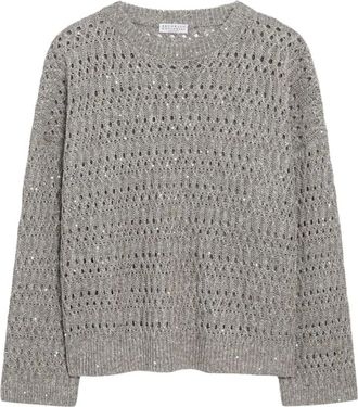 Brunello Cucinelli Brunello Cucinelli, Round-neck Knitwear, female, Gray, Size: L Round-neck Sweater