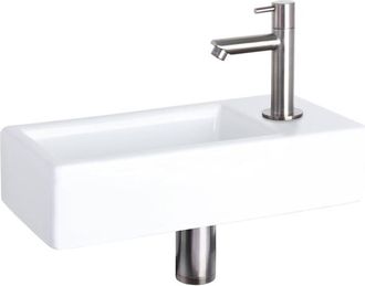 Differnz Hura fonteinset - 37.5x18.5x9cm - Rechthoek - 1 kraangat - Chromen mat rechte kraan - Keramiek Wit