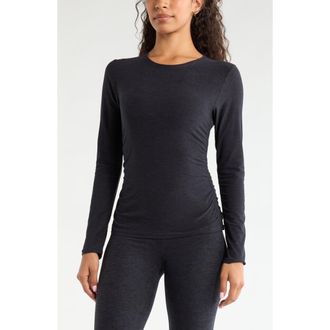 Zella Restore Soft Ruched T-Shirt in Black Melange at Nordstrom, Size X-Large