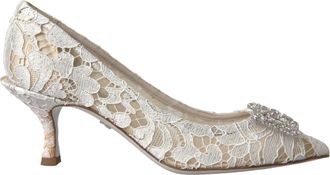 Dolce & Gabbana White Floral Lace DG Crystal Pumps Womens Shoes (Pre-Owned)