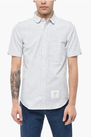 Thom Browne Short-Sleeve Striped Shirt With Club Collar size Xxs