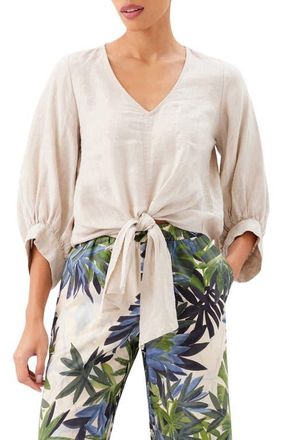 Karen Kane Tie Front Linen Top in Oatmeal at Nordstrom, Size X-Small