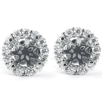 Pompeii3 5/8ct Diamond Halo Studs Mounting Fits 5.5-6.5mm Round Stones 14k White Gold