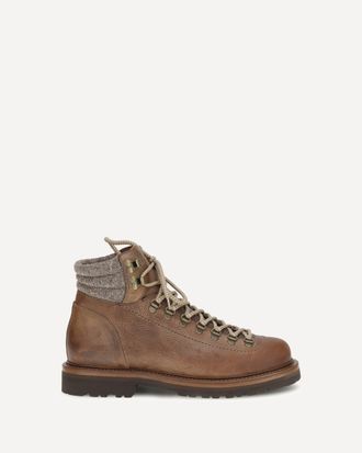 Brunello Cucinelli Stivaletti da montagna in pelle inserti in lana e cashmere Man 41.5