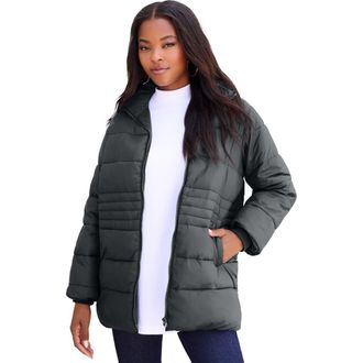 Roaman's Plus Size Lightweight Quilted Jacket in Dark Charcoal at Nordstrom, Size Medium