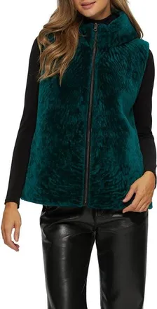 Gorski Reversible Genuine Shearling Hooded Vest in Emerald/black at Nordstrom, Size Small