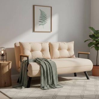 Dmora Sof&aacute; Cama 2 Plazas Calvin, Con Almacenamiento, Reclinable, Apertura Click-clack, 133x78 Cm Blanco Crema