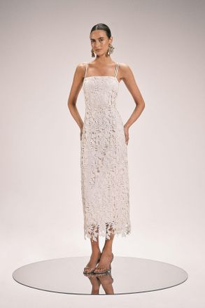 Karen Millen Womens Petite Lace Detail Strappy Midi Dress - White - Size 12 UK
