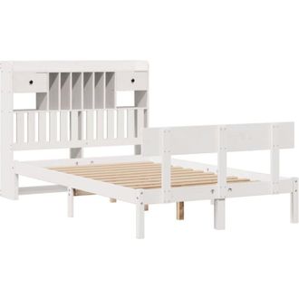 vidaXL Cama Con Estanter&iacute;a Sin Colch&oacute;n Madera Maciza Blanca 135x190 Cm Vidaxl