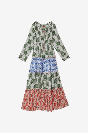 Farm Rio Maxi-Stufenvolantkleid aus Baumwollvoile Stamp Mix