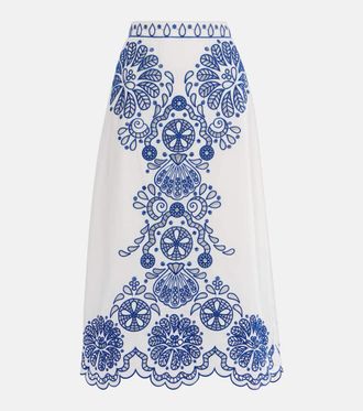 Farm Rio Printed cotton midi skirt