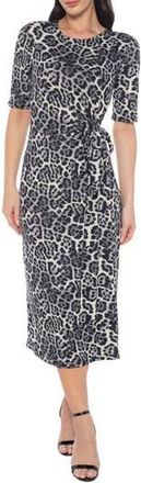 Tash And Sophie Short Sleeve Side Tie Midi Dress in Black/Grey at Nordstrom Rack, Size X-Large