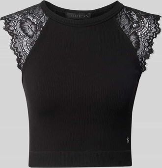 Guess Crop Top mit Spitzenbesatz Modell MILLIE in Black, Gr&ouml;&szlig;e XL