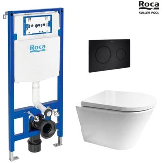Roca Roca - Bastidor Duplo Pack Cisterna Empotrada Y Pulsador Pl10 Dual Negro Con Wc Sus Vortex Orion Tapa Envolvente Bl Br De Kp