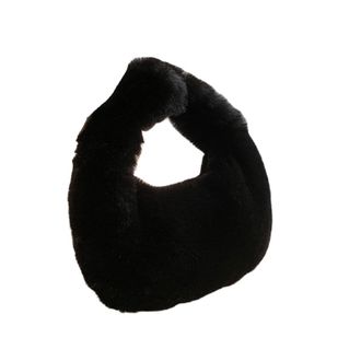 Generic SCompatible For olid Color Plush Dumpling Bag Simple Style Niche Design Faux Fur Handbag Tote Small Womens Underarm Hobo(Black B)