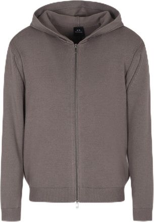 A|X Armani Exchange Mens Cozy, Long Sleeve Back Logo Patch Hood Cardigan Sweater, Dark Gull Gray, XL