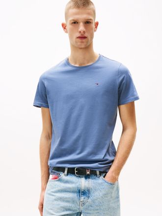 Tommy Jeans T-Shirt TOMMY JEANS TJM ESSENTIAL SOLID TEE, Herren, Gr. S, blau moment, Jersey, Obermaterial: 100% Baumwolle, Basic, slim fit normal, Rundhals, einge