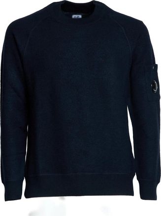 C.P. Company Merino Wool Felted Crew Neck Knit - Heren - Ronde hals truien - Blauw - L - Wol - Truien & Vesten