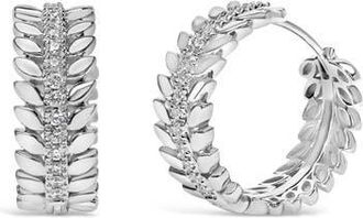House of Brilliance 14K White Gold 1/4 Cttw Lab Grown Diamond Leafy Wreath Hoop Earrings at Nordstrom