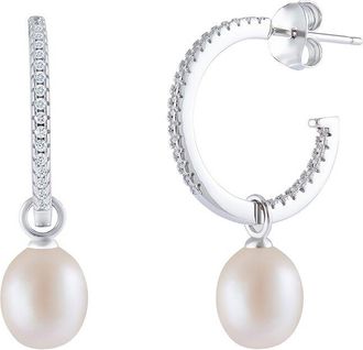 Splendid Pearls Silver 8-8.5Mmmm Pearl Cz Earrings