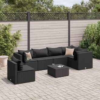 vidaXL Set De Muebles De Jard&iacute;n Y Cojines 7 Pzas Rat&aacute;n Sint&eacute;tico Negro Vidaxl