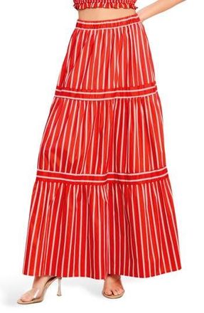 Flying Tomato Stripe Tiered Cotton Maxi Skirt in Red/White at Nordstrom Rack, Size Large