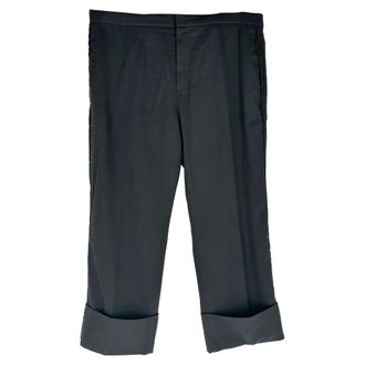 Ann Demeulemeester Straight-Leg Cuffed Hem Trousers in Black Wool